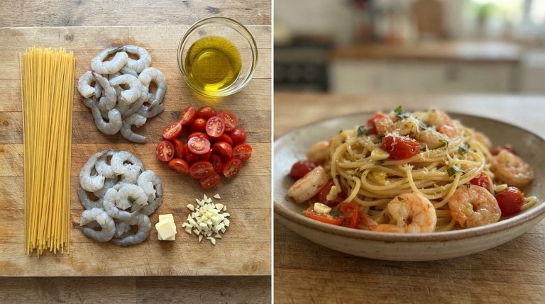 Makaronai su krevetėmis ir pomidorais