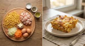 Makaronų apkepas su vištiena