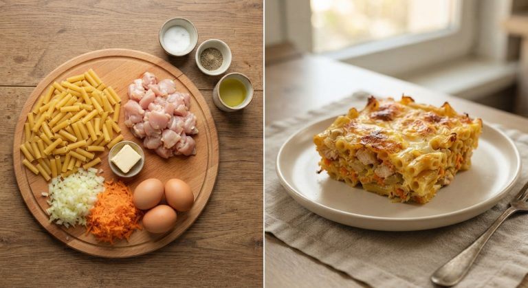 Makaronų apkepas su vištiena